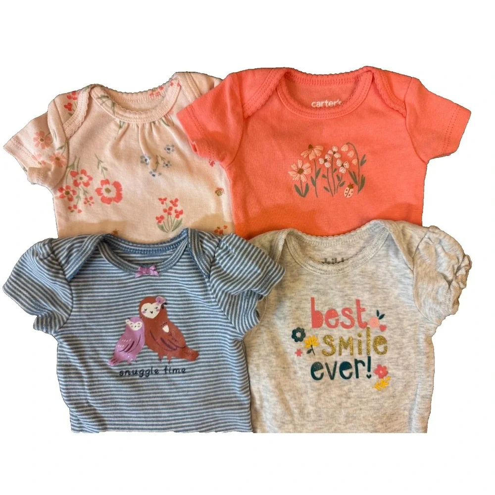 Carters Baby Girl Newborn Outfits Tee Shirts Bodysuits Clothes Smile Snuggles‎